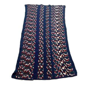 Vtg Hand Crocheted Afghan throw navy multicolored cozy 40x73 couch blanket